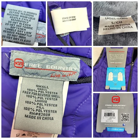 Free Country Purple Iris Reversible VEST Womens Size S Quilted Fleece Full Zip - Picture 10 of 15